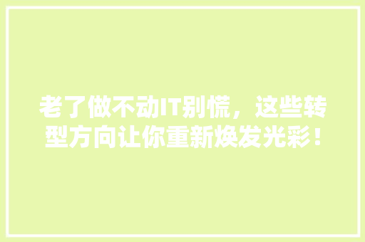 老了做不动IT别慌，这些转型方向让你重新焕发光彩！ 小程序开发