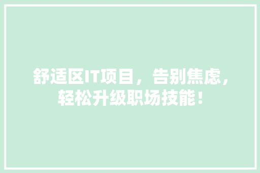 舒适区IT项目，告别焦虑，轻松升级职场技能！