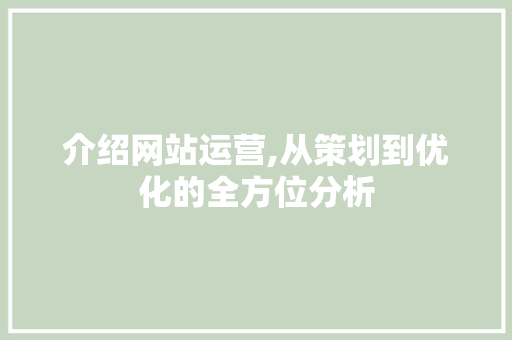 介绍网站运营,从策划到优化的全方位分析 介绍网站运营,从策划到优化的全方位分析 AI技术学习