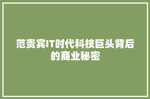 范贵宾IT时代科技巨头背后的商业秘密 头条优化
