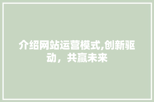 介绍网站运营模式,创新驱动，共赢未来 介绍网站运营模式,创新驱动，共赢未来 AI技术学习