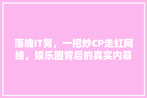 落魄IT男，一招炒CP走红网络，娱乐圈背后的真实内幕！