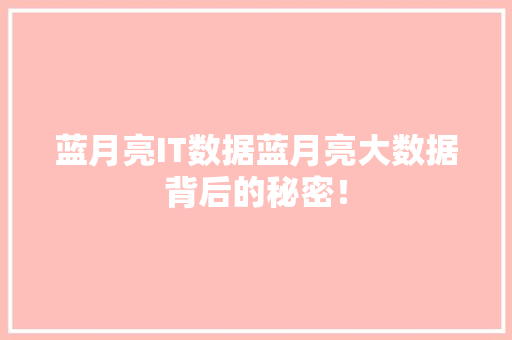 蓝月亮IT数据蓝月亮大数据背后的秘密！