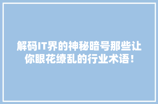 解码IT界的神秘暗号那些让你眼花缭乱的行业术语！
