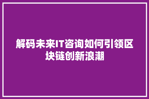 解码未来IT咨询如何引领区块链创新浪潮 seo技术