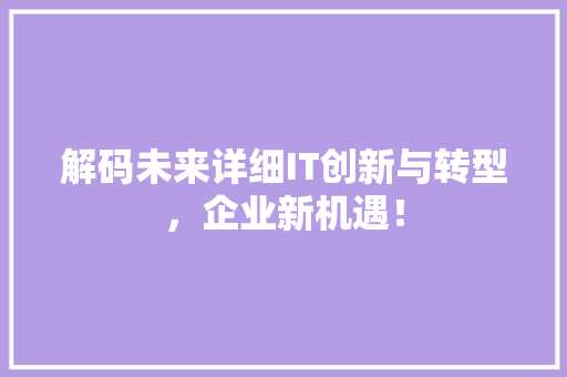解码未来详细IT创新与转型，企业新机遇！
