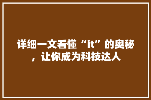 详细一文看懂“it”的奥秘，让你成为科技达人