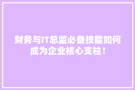 财务与IT总监必备技能如何成为企业核心支柱！ 小程序开发