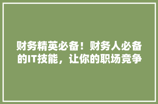 财务精英必备！财务人必备的IT技能，让你的职场竞争力飙升！