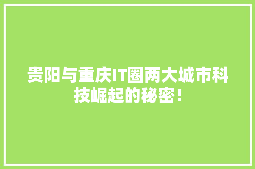 贵阳与重庆IT圈两大城市科技崛起的秘密！