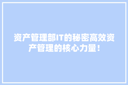 资产管理部IT的秘密高效资产管理的核心力量！