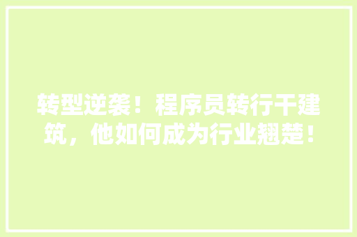 转型逆袭！程序员转行干建筑，他如何成为行业翘楚！