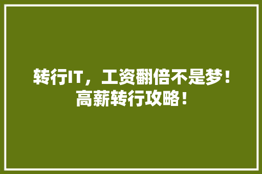 转行IT，工资翻倍不是梦！高薪转行攻略！ 头条优化