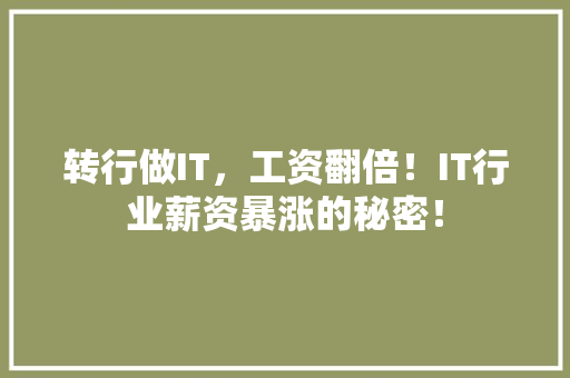 转行做IT，工资翻倍！IT行业薪资暴涨的秘密！