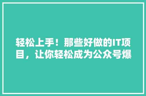 轻松上手！那些好做的IT项目，让你轻松成为公众号爆款