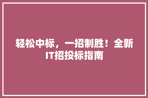 轻松中标，一招制胜！全新IT招投标指南 搜狗优化