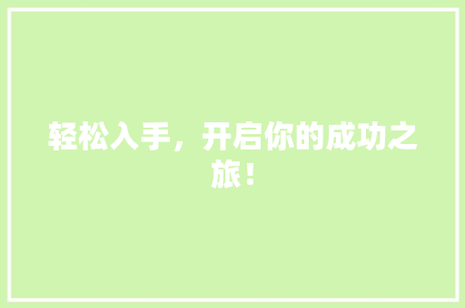 轻松入手，开启你的成功之旅！