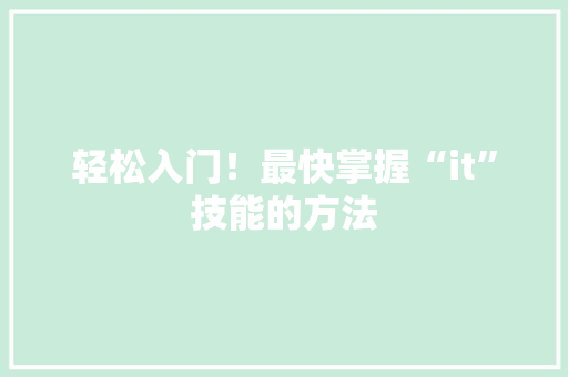 轻松入门！最快掌握“it”技能的方法