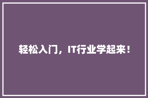 轻松入门，IT行业学起来！