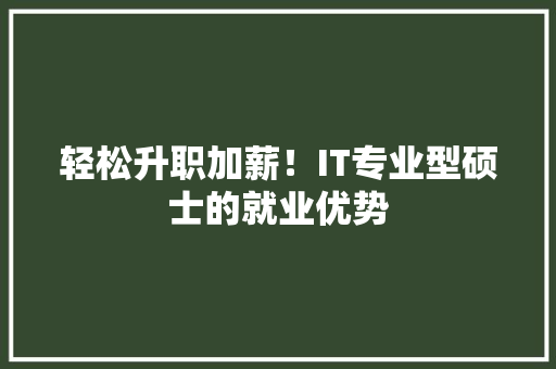 轻松升职加薪！IT专业型硕士的就业优势