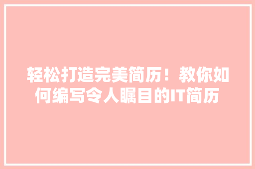 轻松打造完美简历！教你如何编写令人瞩目的IT简历 网站优化