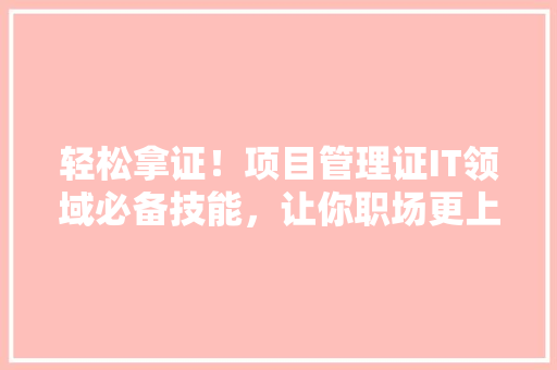 轻松拿证！项目管理证IT领域必备技能，让你职场更上一层楼