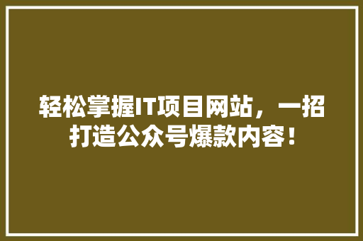 轻松掌握IT项目网站，一招打造公众号爆款内容！