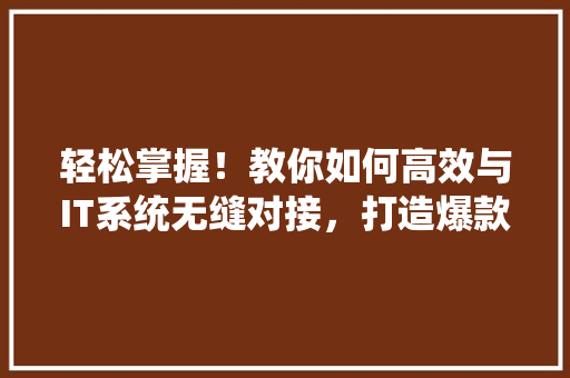 轻松掌握！教你如何高效与IT系统无缝对接，打造爆款公众号 网站开发