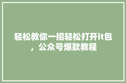 轻松教你一招轻松打开it包，公众号爆款教程