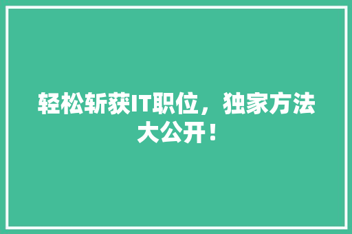轻松斩获IT职位，独家方法大公开！