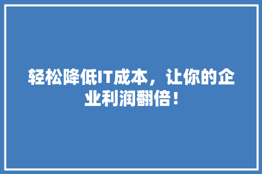 轻松降低IT成本，让你的企业利润翻倍！