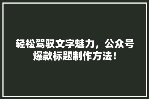 轻松驾驭文字魅力，公众号爆款标题制作方法！ 小程序开发
