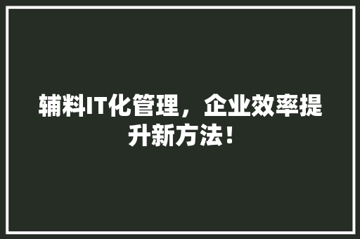 辅料IT化管理，企业效率提升新方法！
