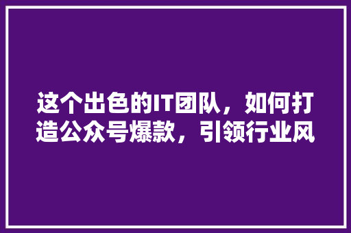 这个出色的IT团队，如何打造公众号爆款，引领行业风向标！ 英文谷歌算法