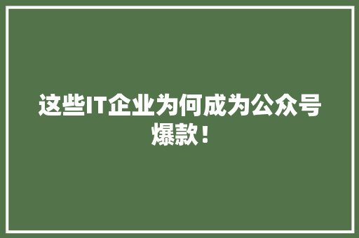 这些IT企业为何成为公众号爆款！