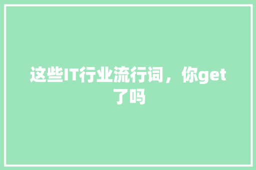 这些IT行业流行词，你get了吗