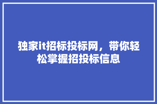独家it招标投标网，带你轻松掌握招投标信息