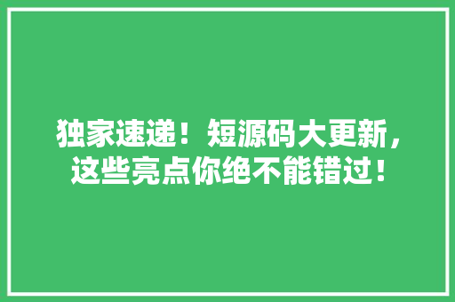 独家速递！短源码大更新，这些亮点你绝不能错过！