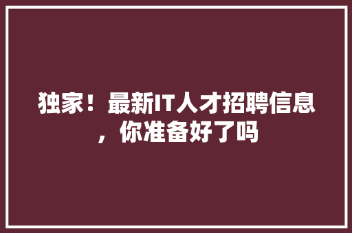 独家！最新IT人才招聘信息，你准备好了吗