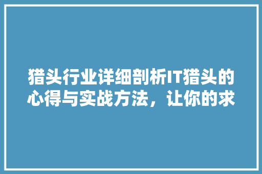 猎头行业详细剖析IT猎头的心得与实战方法，让你的求职之路更顺畅！
