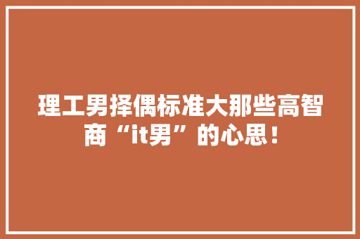 理工男择偶标准大那些高智商“it男”的心思！