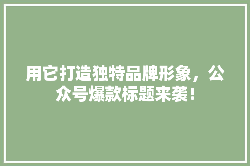 用它打造独特品牌形象，公众号爆款标题来袭！