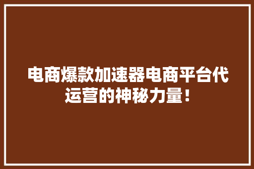 电商爆款加速器电商平台代运营的神秘力量！