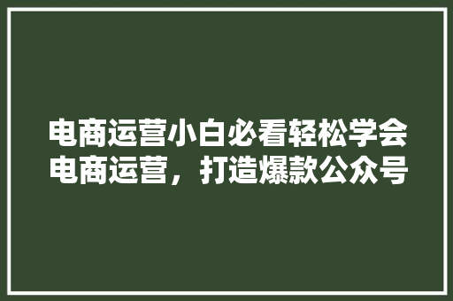 电商运营小白必看轻松学会电商运营，打造爆款公众号！ AI技术学习