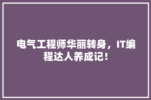 电气工程师华丽转身，IT编程达人养成记！