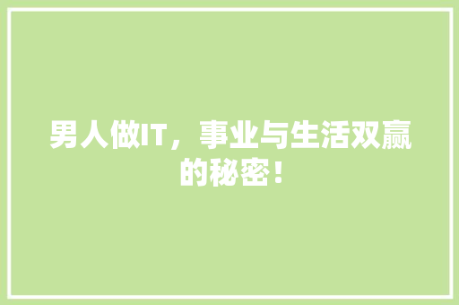 男人做IT，事业与生活双赢的秘密！