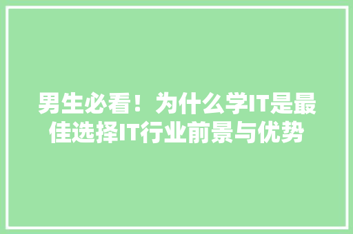 男生必看！为什么学IT是最佳选择IT行业前景与优势