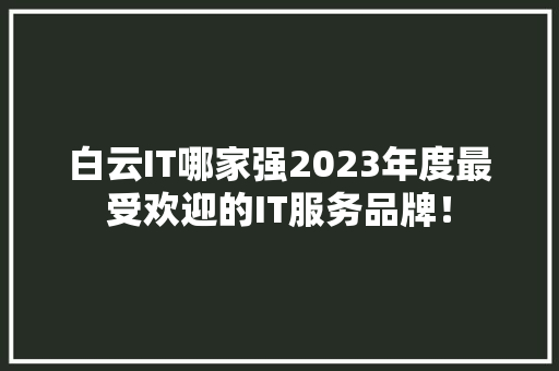 白云IT哪家强2023年度最受欢迎的IT服务品牌！