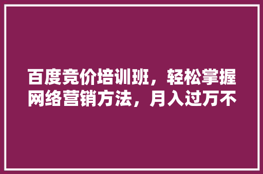 百度竞价培训班，轻松掌握网络营销方法，月入过万不是梦！