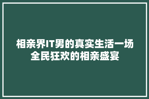 相亲界IT男的真实生活一场全民狂欢的相亲盛宴 seo技术